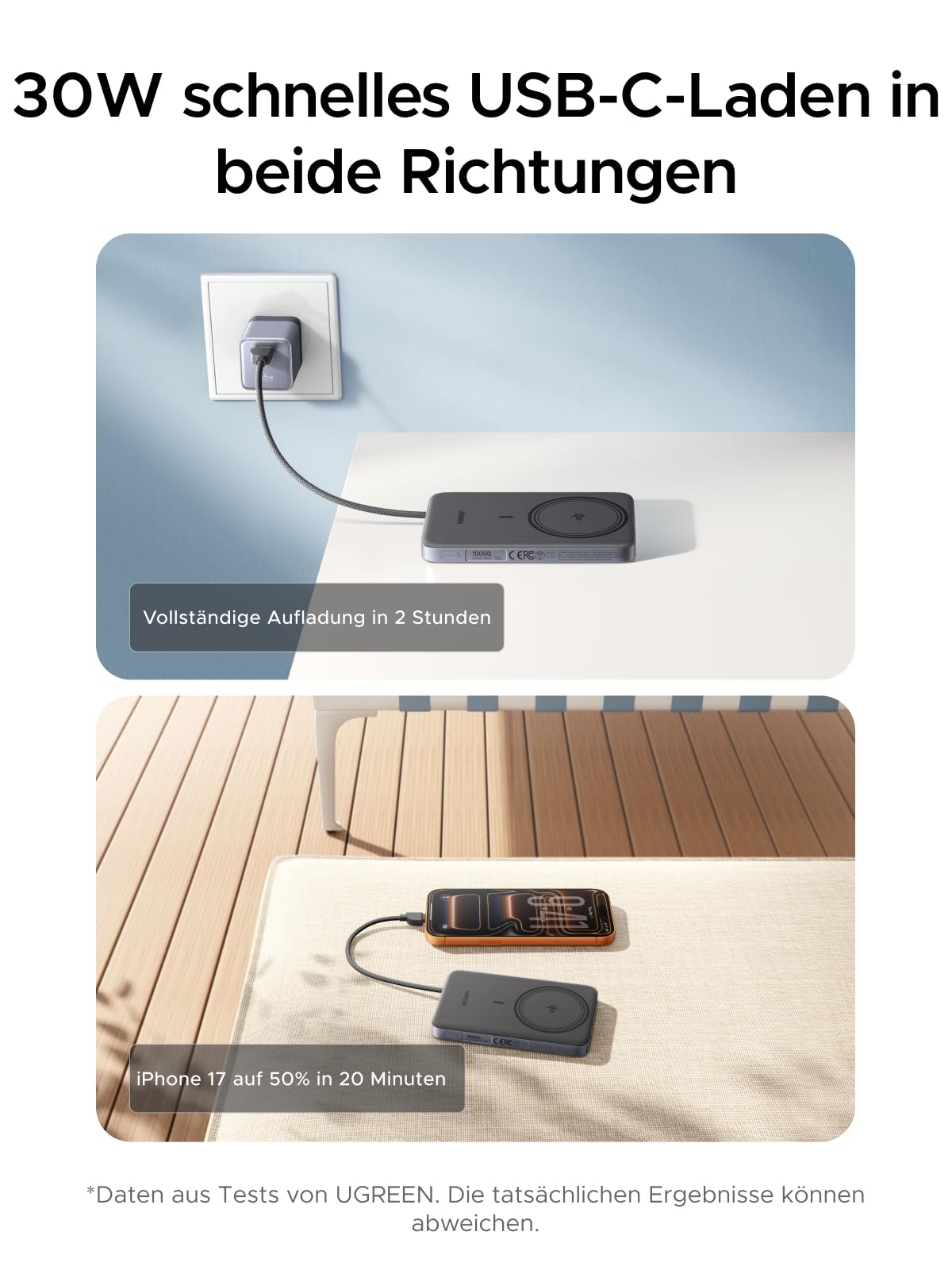 UGREEN MagFlow Air Ultra Slim Powerbank Magsafe 10000mAh Qi2 15W, (Grau) 7