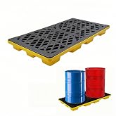 2-Drum Modular Spill Pallet, Stackable Leakproof Containment Tray | 2000 lbs Load Capacity,48x24x4 inches,Stackable with Forklift Pockets,for Industrial Oil,Garage and Basement Liquid Storage