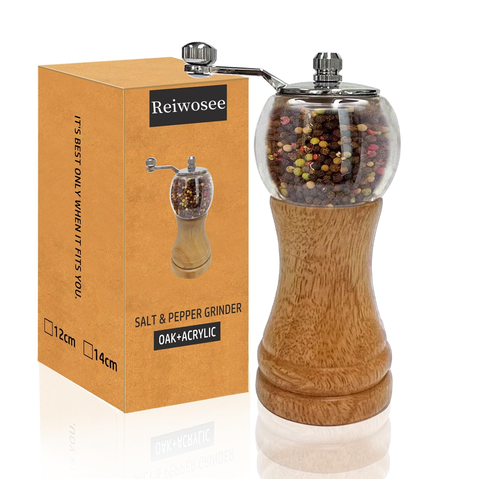 Manual Pepper Grinder Set, 1PCS-6in Classic Hand Shake Pepper Mill or Salt Grinder, Salt and Pepper Grinder, Healthy Ep Materials Acrylic and Wood, Ceramic Blades Adjustable Coarse Mill.