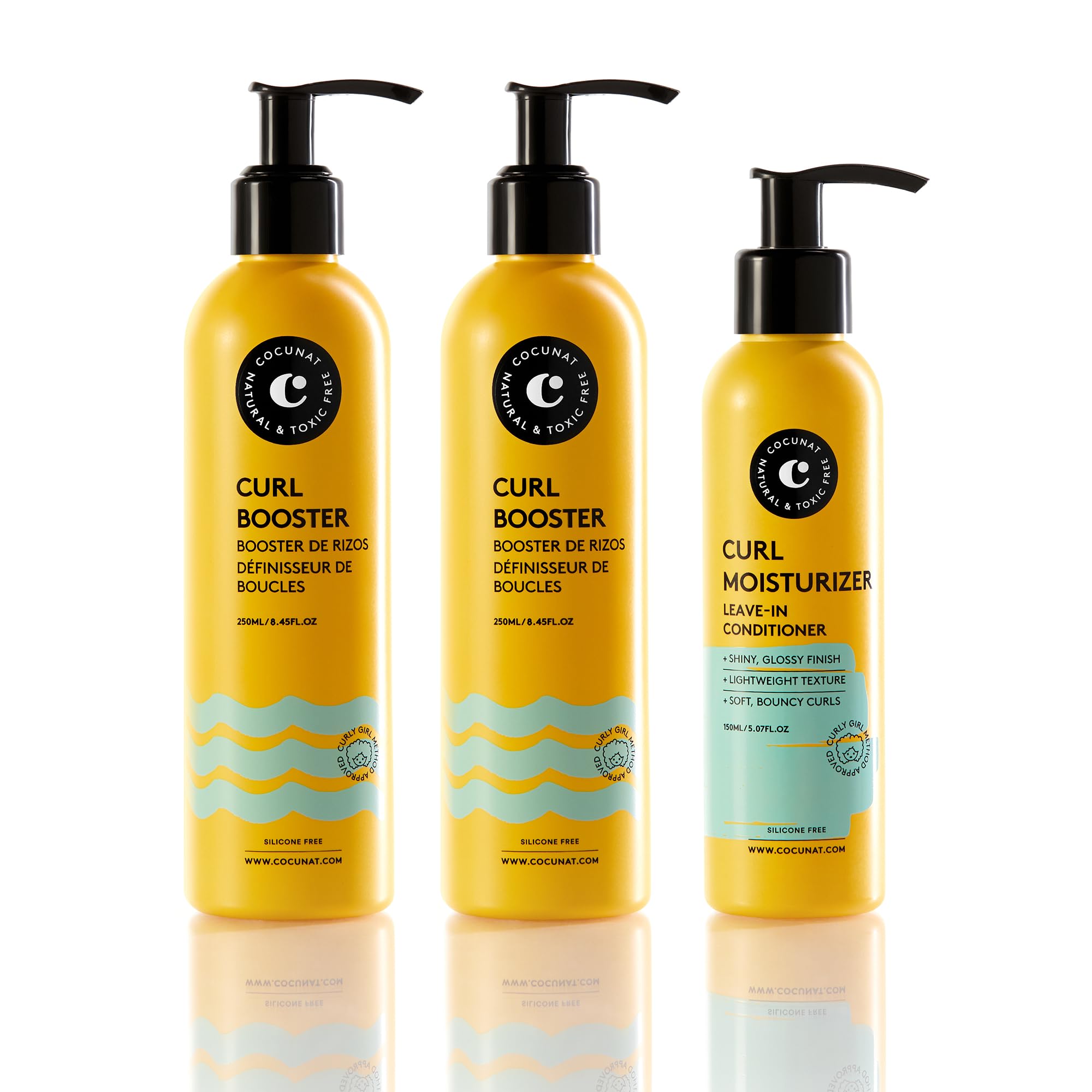 COCUNAT - Curl Booster 2 + Curl Moisturizer Leave-In - Defining gel - Detangles, Defines and Hydrates Curls - Eliminates Frizz - Curl Method - 250ml + 150ml