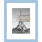 upsimples 8x10 Picture Frame, Display Pictures 5x7 with Mat or 8 x 10 Without, Wall Hanging Photo Frames, Blue, 1 Pack