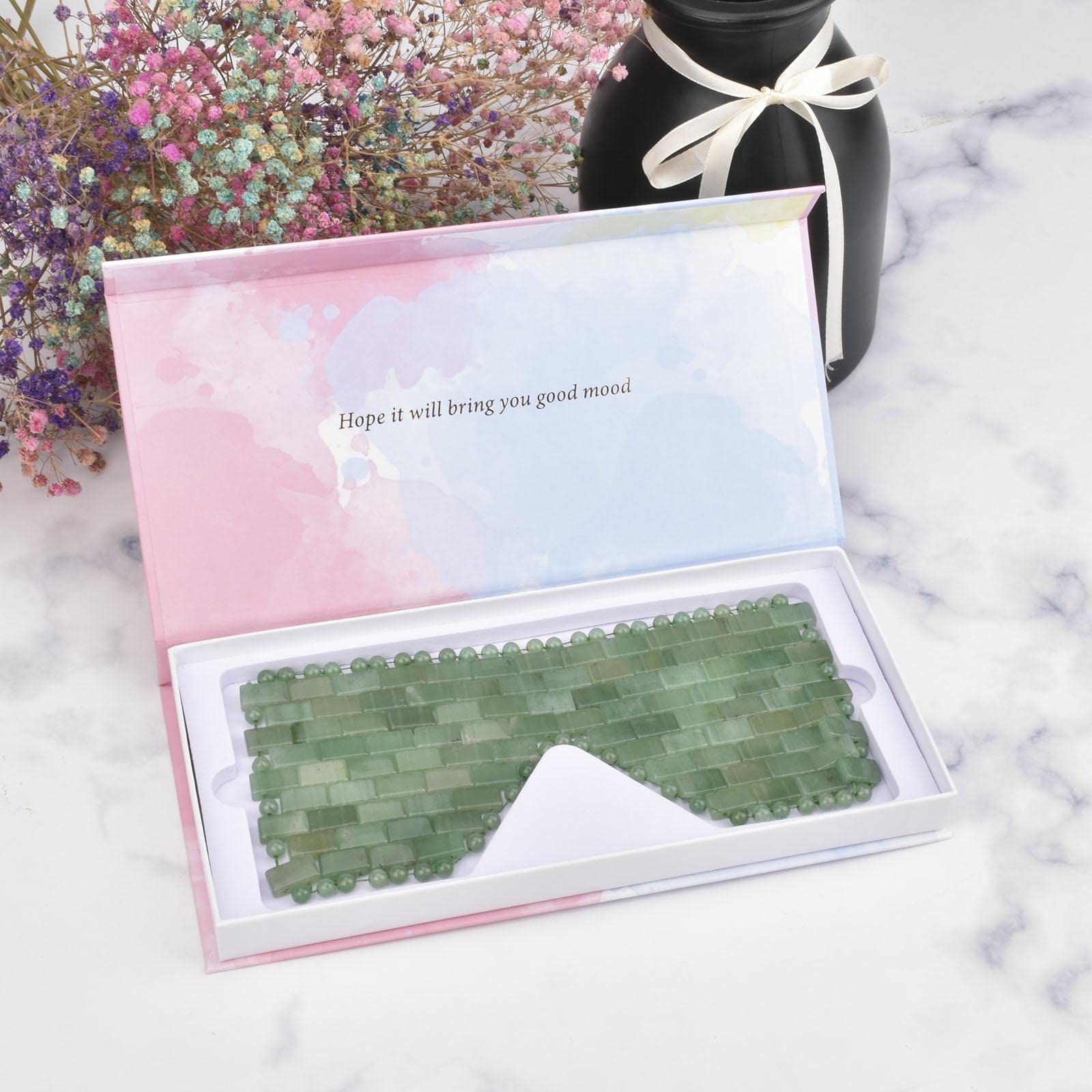 ideayard Jade Eye Mask, Anti-Aging Facial Sleeping Mask Cooling Therapy Blindfold Premium Sleep Eye Mask, 100% Natural Soothe Eye Fatigue (Green Aventurine)