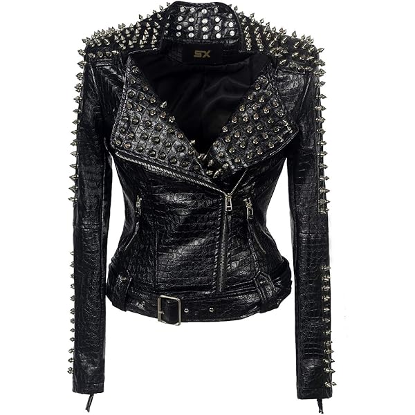 Fashion SX Women's Punk Studded Faux-alligator Print Pattern