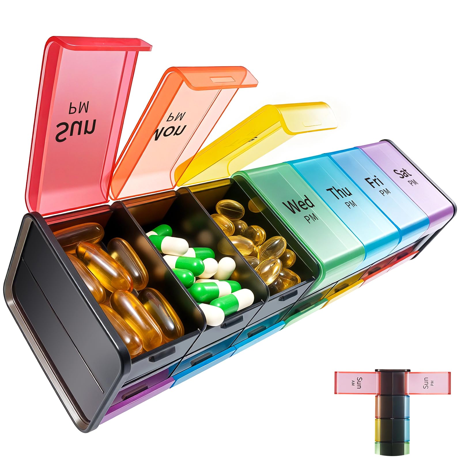 Photo 1 of ***MISSING ASSEMBLY PIECES*** Daviky Extra Large Weekly Pill Organizer 2 Times a Day, XXL Pill Box 7 Day with AM PM Large Compartments, BPA-Free Daily Medicine Case, Jumbo Pill Holder for Fish Oils, Vitamins & Supplements?Black?
