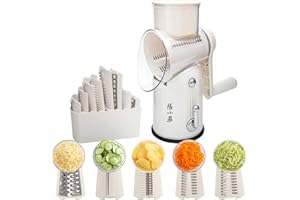 ZHANG XIAO QUAN SINCE 1628 5-in-1 Interchangeable Blades Rotary Cheese Grater Hand Crank, Tumbling Box Mandoline Vegetable Julienne Slicer Cutter Nut Chopper Slicer with Anti-Slip Base, Blade Storage