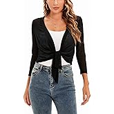 Hairwilly Womens Tie Top 3/4 Sleeve Shrug Bolero Cardigan Lightweight Shrug