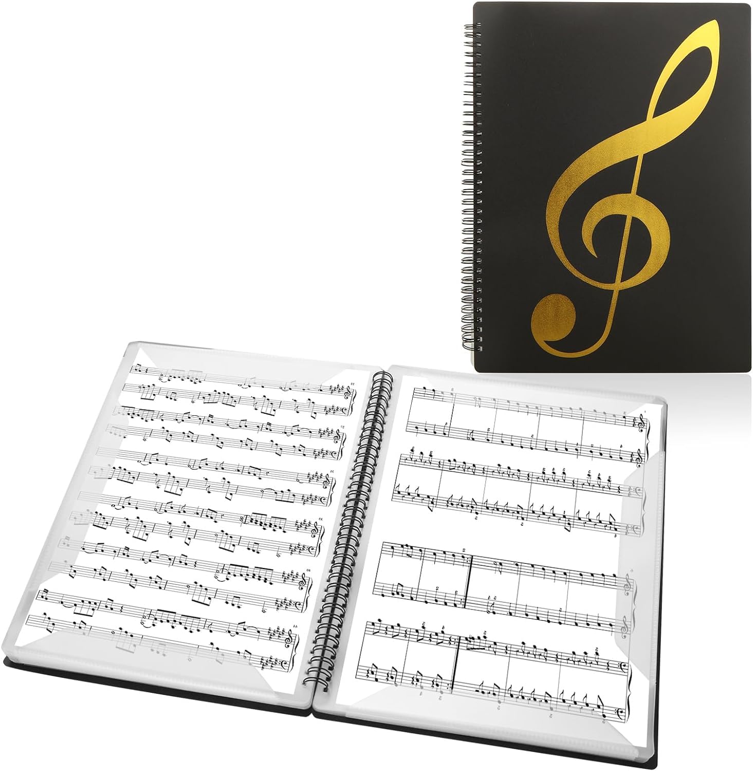 Abaigeal 2 Pack A4 Sheet Music Folder, 60 Pockets/30 Pages Spiral Sheet Music Binder Organizer, A4 Music Folder with Plastic Sleeves for Piano Guitar Violin Paper Document