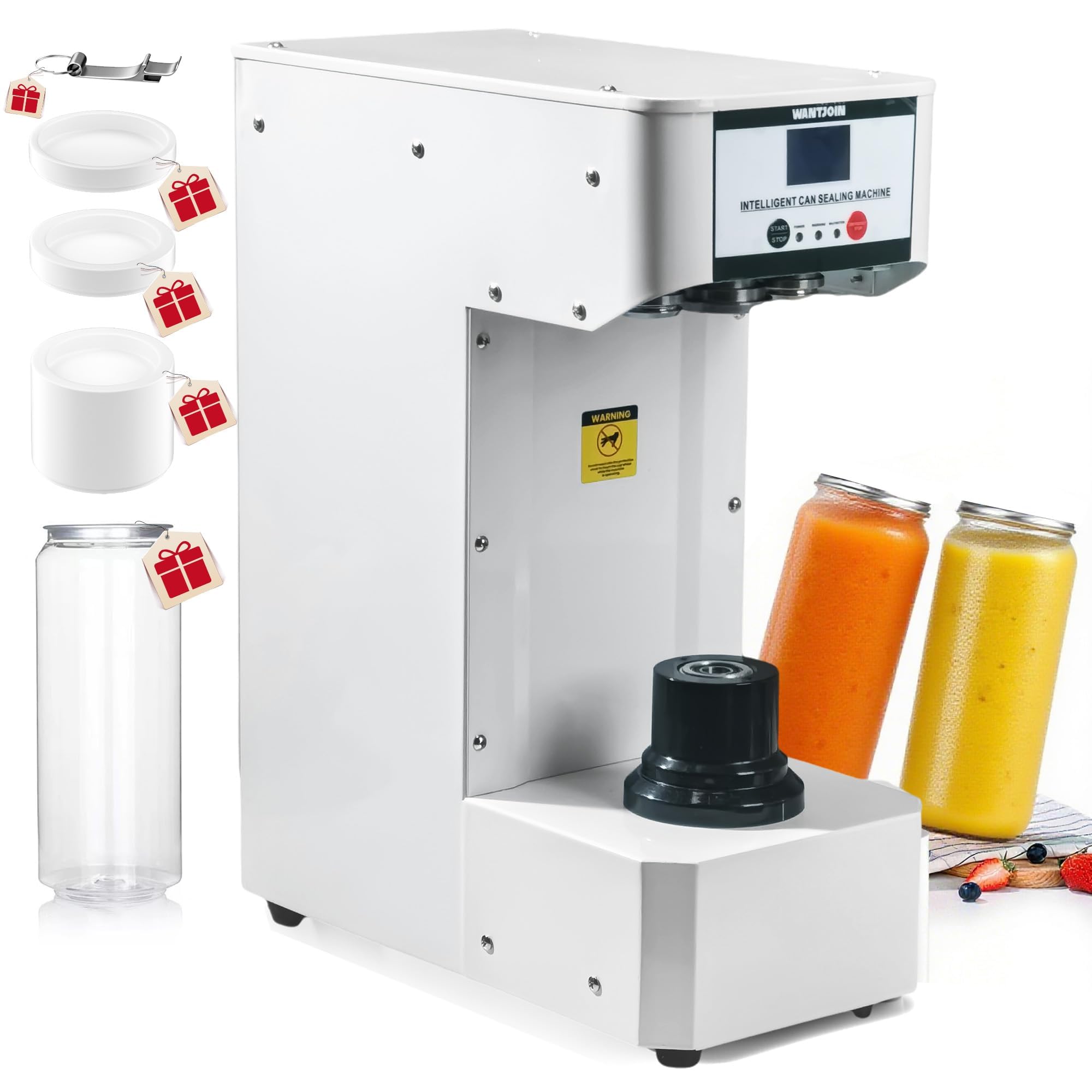 Photo 1 of WantJoin Commercial Automatic Soda Can Sealer - 2.4-6.7 inch Height Adjustable, Automatic Can Sealer for Aluminum and Plastic Cans,Fits 330/500/650ML Cups- White