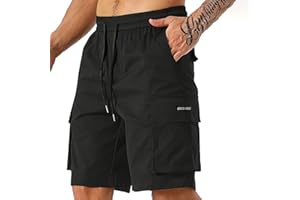 Men's Stretch Cargo Shorts Summer Casual Drawstring Loose Short Pants Multi Pockets Sport Outdoor Cargo-Short