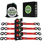 Retractable Ratchet Straps(4PK 1.0INX12FT) - 1,500lb Break Strength, Ratchet Strap Heavy Duty with Rubber Coated Handle, Perfect Auto Ratchet Straps for Motorcycle,Trucks (Red)
