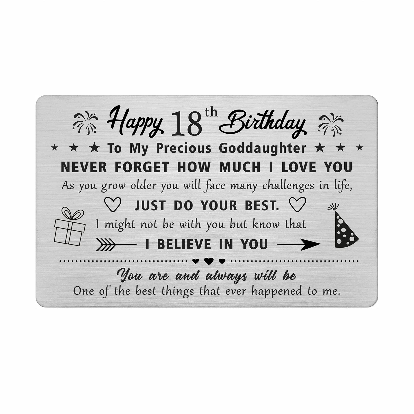 FALOGI Goddaughter 18th Birthday Cards - Happy 18 Year Old Birthday Card for Goddaughter - Birthday Gifts for 18 Year Old Goddaughter, Metal Engraved Wallet Card