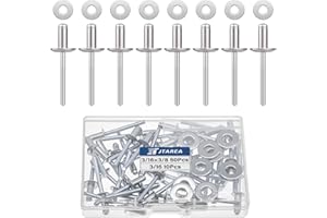 JTAREA 60pcs 3/16" x 3/8" Stainless Steel Pop Rivets with Stainless Steel Washers 4.8 x 10mm Blind Rivet Assortment Kit