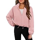 Arshiner Girls Zip Up Fleece Jacket Fall Winter Sherpa Sweatshirts Warm Outwear Crop Coat with Pockets
