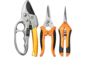 GROWNEER 3 Pack Garden Scissors kit Professional Garden Pruning Shears Stainless Steel Garden Shears Gardening Clippers Flower Plant Scissors Tools Arthritis Weak Hand Pruner Work 3 Times Easier