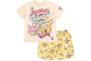 SPONGEBOB SQUAREPANTS Girls T-Shirt and French Terry Shorts Outfit Set Toddler to Big Kid Sizes (2T - 18-20)