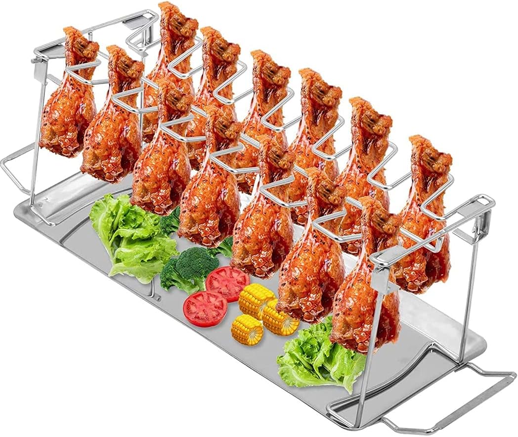 LIAOTI Chicken Leg Wing Grill Rack Turkey Holder Perfect for BBQ Party Grill Smoker Vegetables Collapsible Dishwasher Safe Non-Toxic Barbecue Roaster Stand (Style A)