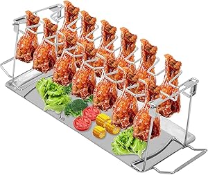 LIAOTI Chicken Leg Wing Grill Rack Turkey Holder Perfect for BBQ Party Grill Smoker Vegetables Collapsible Dishwasher Safe Non-Toxic Barbecue Roaster Stand (Style A)