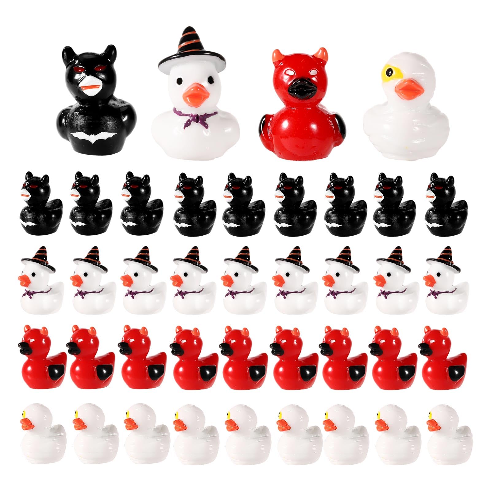 Photo 1 of 80pcs Halloween Mini Resin Ducks, 4 Styles Halloween Small Ducks Funny Miniature Resin Tiny Ducks for Halloween Party Favors Garden Micro Landscape Crafts Decoration