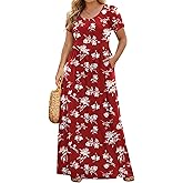 IN'VOLAND Plus Size Maxi Dresses for Women Summer Petal Short Sleeve Dress Casual Loose Flowy Long Sundress with Pockets