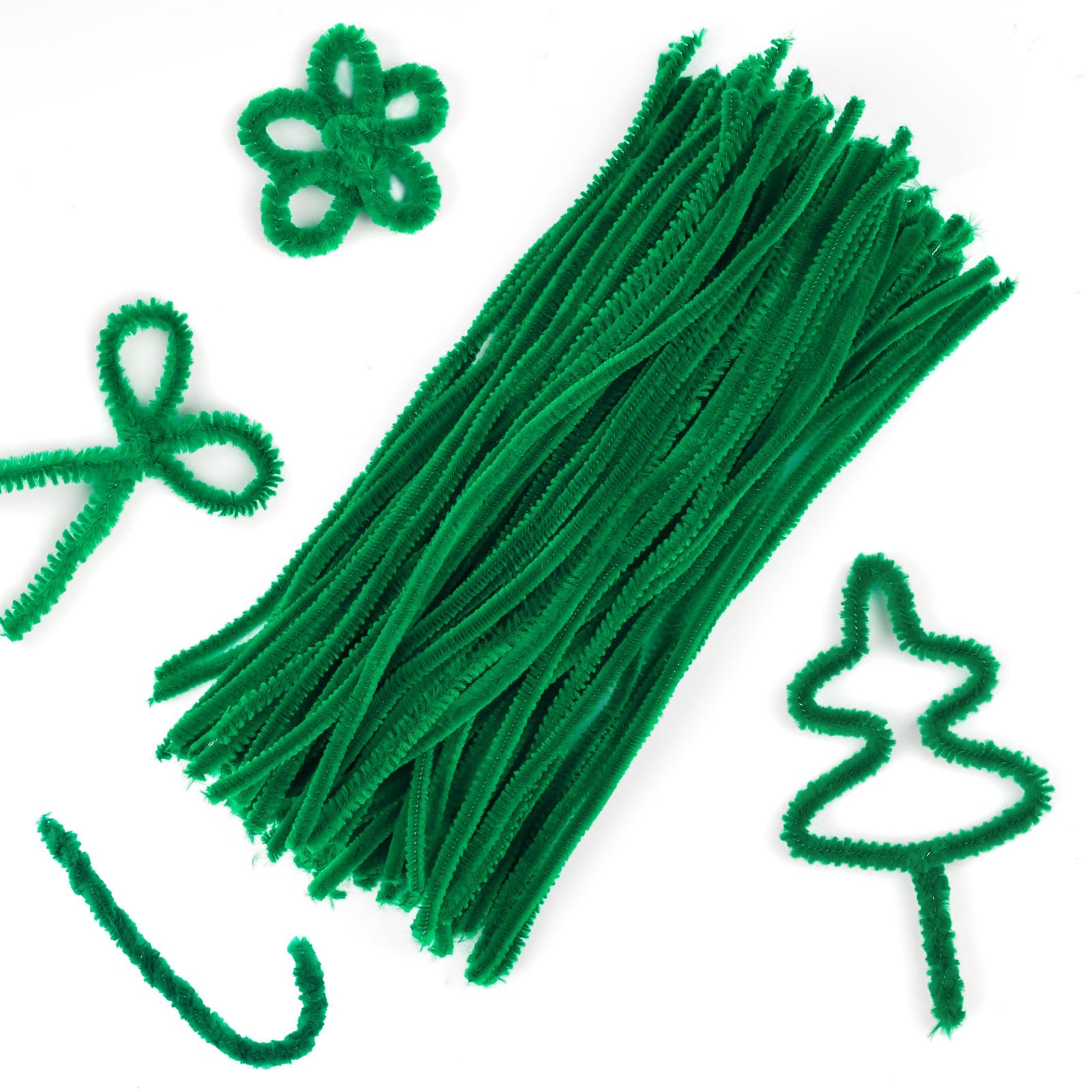100Pcs Green Pipe Cleaners, 30cm Pipecleaners for Craft, Soft Fuzzy Pipe Cleaners Wire Sculpture for Craft Flowers, Holloween, Chritsmas DIY Projects Decor