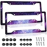 2 Pack Purple Galaxy Space License Plate Frame Aluminum Metal Car Tag Holder with 4 Holes Auto Decoration for USA Canada Vehicles Standard (Set of 2, 12.3" x 6.3")