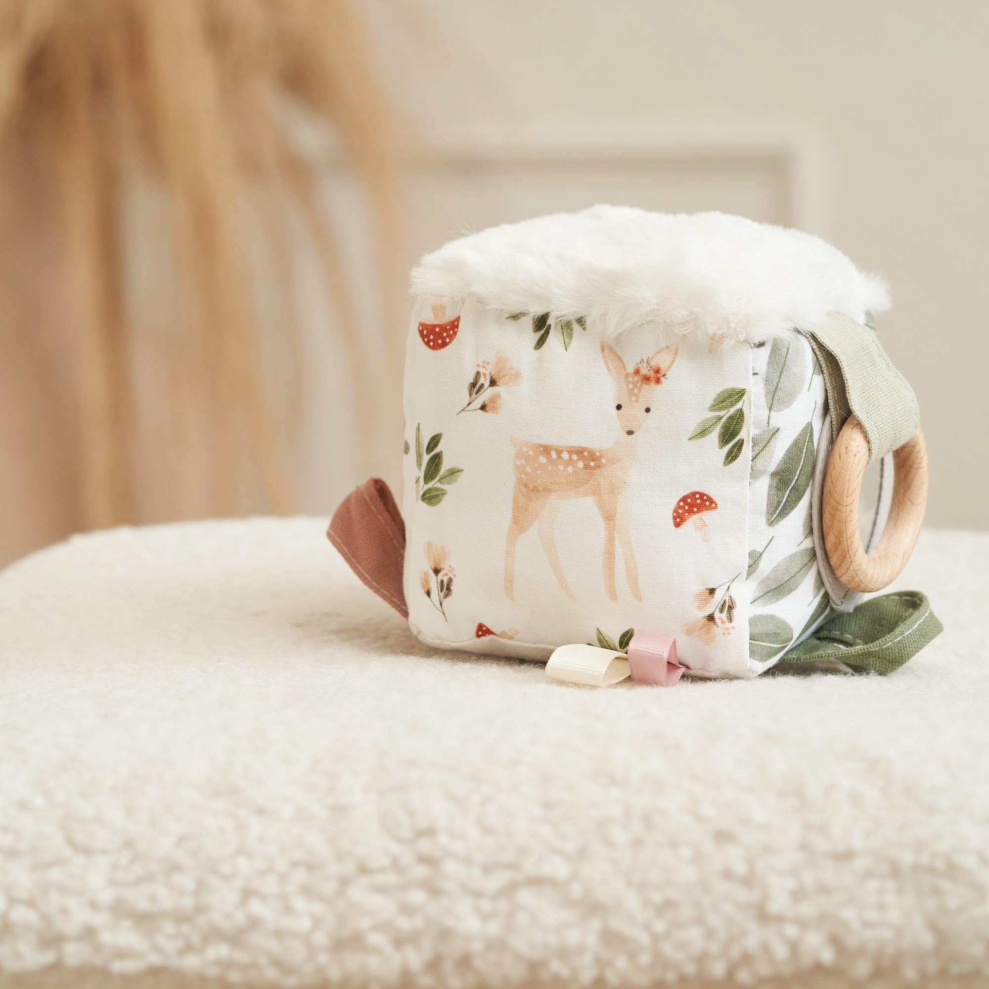 ZICOTO Soft Toy Block with Wooden Ring for Babies 0-3 and 0-6 Months - The Perfect High Contrast Activity Cube & Teething Toy with Tummy Time Mirror for Newborns - A Fun Sensory & Development Gift