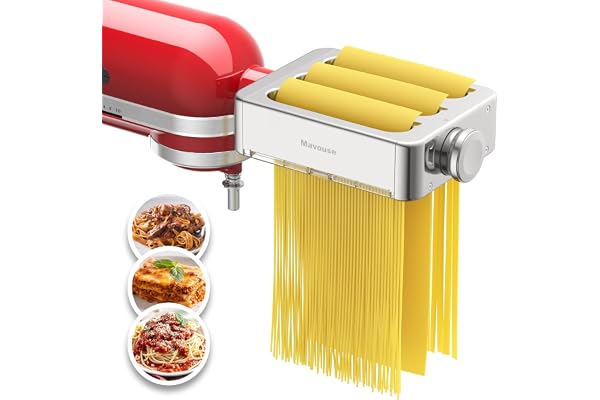 All Metal Pasta Attachment 3 in 1 Set for Kitchenaid Stand Mixer, Included Pasta Sheet Roller, Spaghetti Cutter, Fettuccine C
