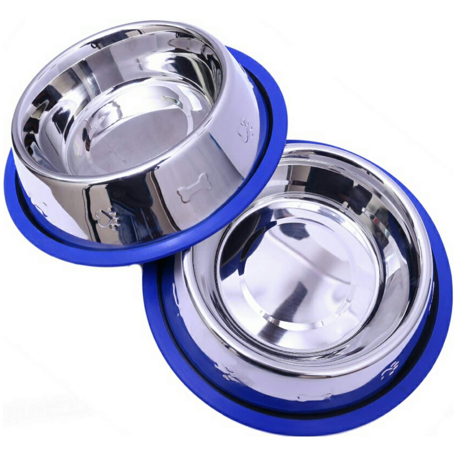 Mr. Peanut's Set Of 2 Etched Stainless Steel Dog Bowls, Easy To Clean, Bacteria & Rust Resistant, With Non-Skid No-Tip Silicone Ring, Feeding Bowls For Dogs (2 Pak / 32Oz Each Bowl)