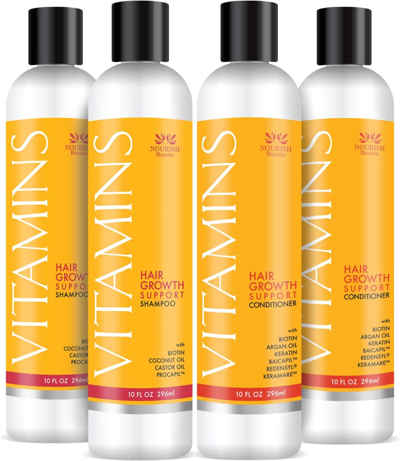 Nourish Beaute - 4 Bottles - Premium Hair Loss Shampoo & Conditioner Set- Organic DHT Blocker - GUARANTEED to Promote Growth and Reduce Thinning w/Argan Oil, Biotin and More - 4 Month Supply