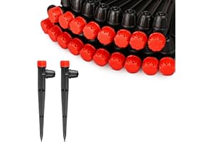 Kepmix 360 Degree Drip Irrigation Emitters Fittings: Adjustable Drip Irrigation Sprayer for 1/4 inch Drip Irrigation Tubing 8 Stream Dripper on 5" Arrow Stake with Barbed Locked Nut (25 Pieces)