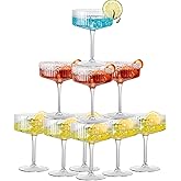 eventpartener 12 Pcs Acrylic Martini Glasses, 10oz Shatterproof Plastic Champagne Tower, Unbreakable Ribbed Coupe Glasses, Stem Cocktail Glassware Set, Manhattan Goblet for Wedding Birthday Party Bar