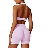 ABOCIW Workout Sets for Women 2 Piece seamless Halter Sports Bra Scrunch Butt Impact Shorts Gym Yoga Outfits