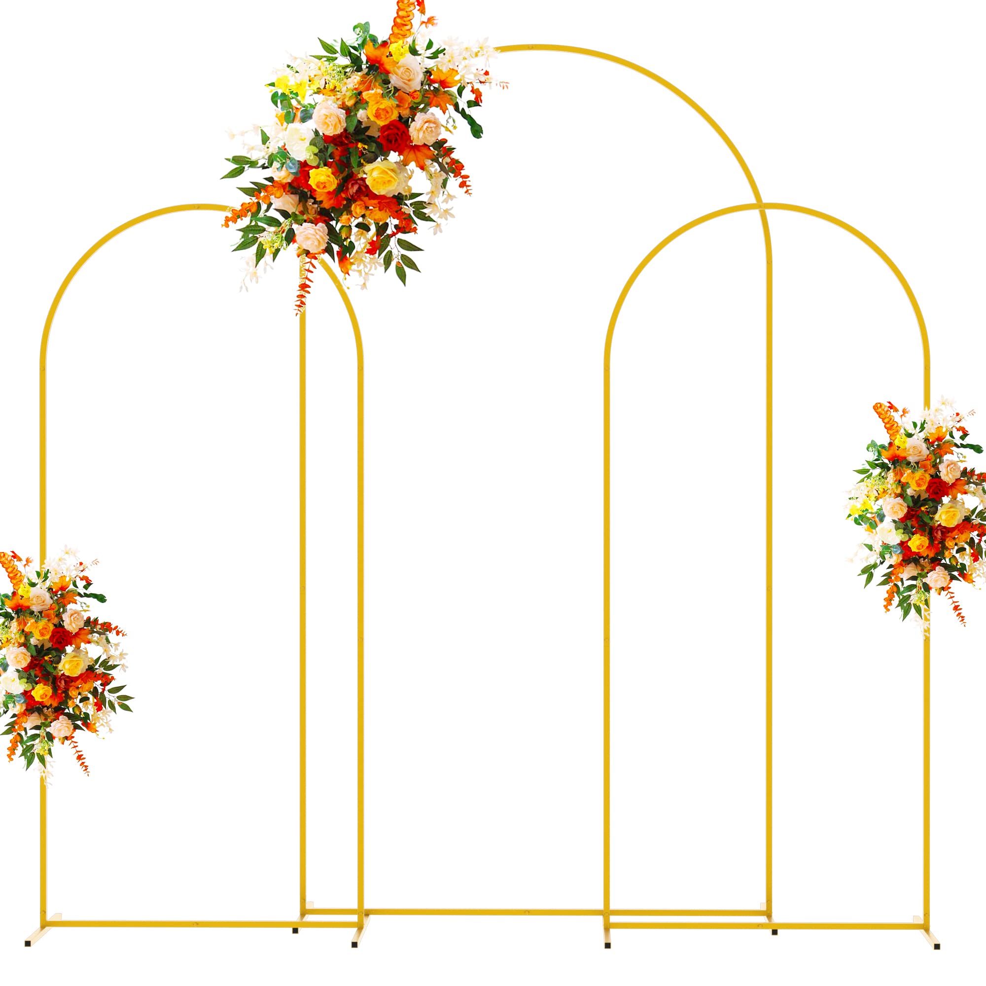 Putros Metal Arch Backdrop Stand Gold Wedding Arch Stand Set of 3 (7.2FT,6FT,6FT) Square Arched Frame for Birthday Party Graduation Ceremony Decoration