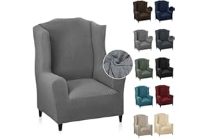 MAXIJIN Wingback Chair Covers 1-Piece Stretch Wing Chair Covers Soft Thick Wingback Armchair Slipcover Non-Slip High Back Chair Furniture Protector Washable (Wing Chair, Light Gray)