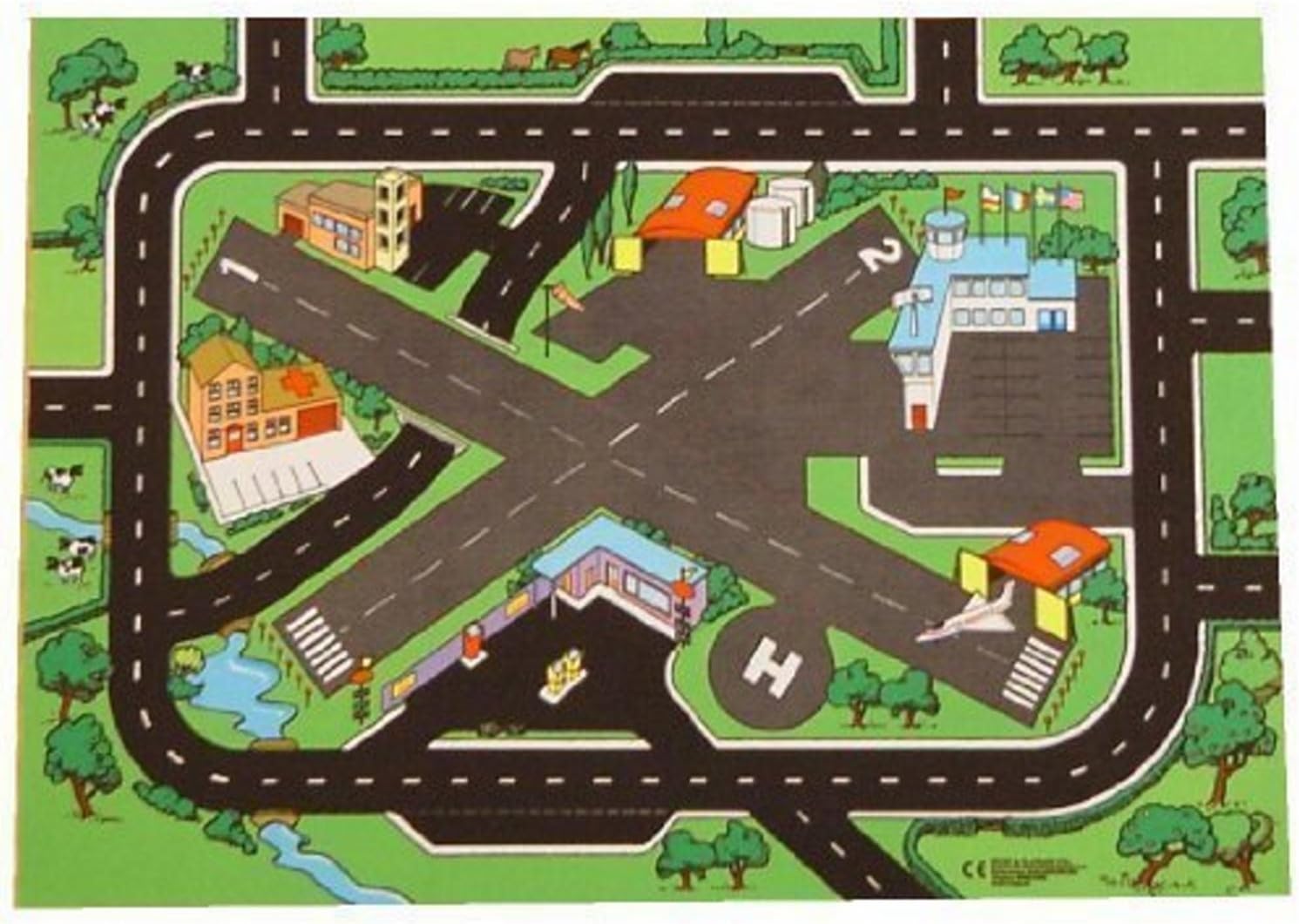 USA Combo Airport & Highway Playmat (40x30in) - 2 runways, helipad & highways by Sport and Playbase