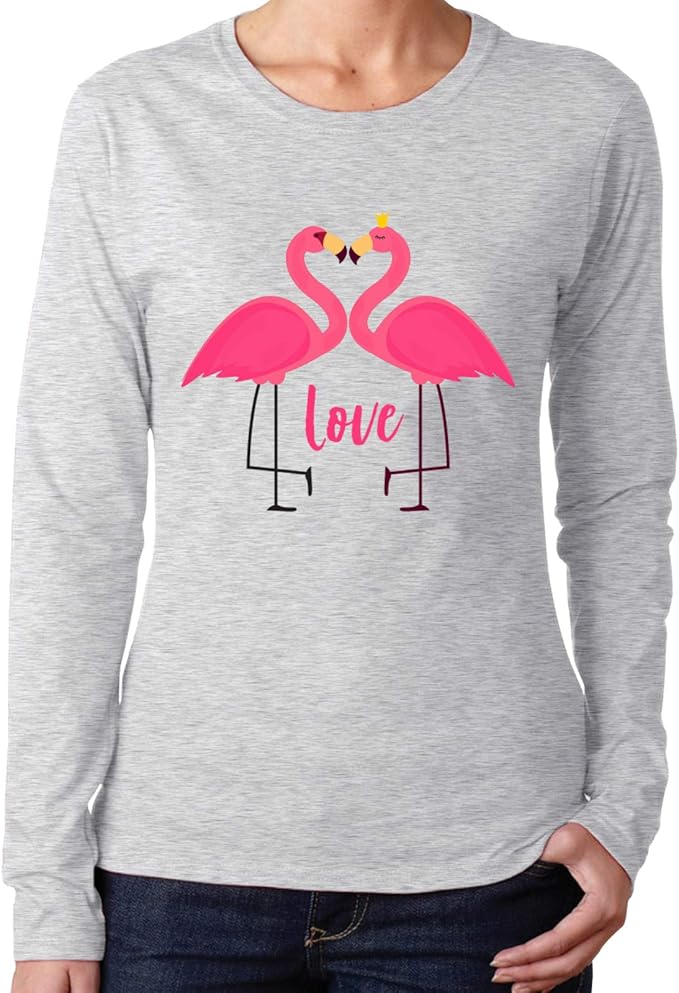 YBKTRLOJ Pink Flamingo T-Shirt Womens Long Sleeve T Shirt Round Neck Tee Shirts at Amazon Women 