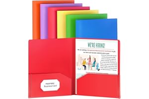 FUCDTEFC Plastic Folders with Pockets, 2 Pocket Folders Fit Letter Size Paper, Heavy Duty Paper File Folder with Business Card Holder for School Office Home Business (6 Pack, Assorted Colors)