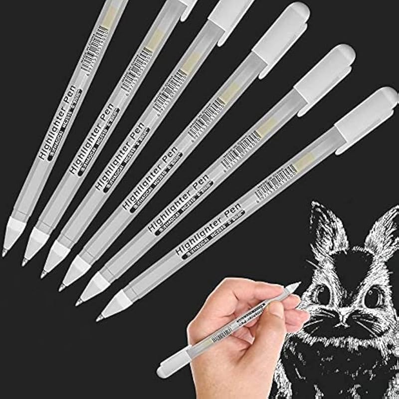 ABEIER Premium XSG Fine Point White Gel Pen Set 6 0.8mm Nibs Artists