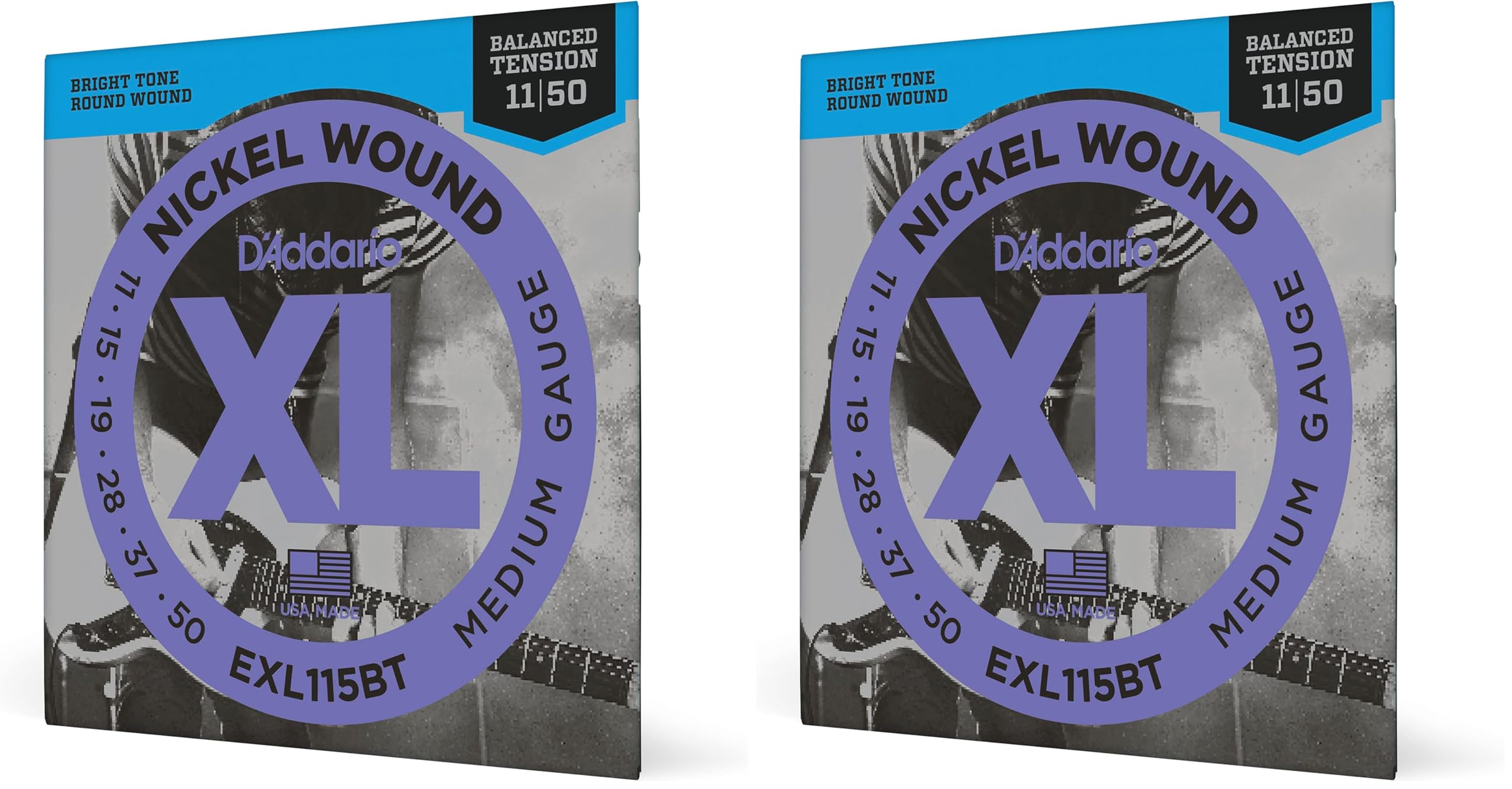 D'Addario XL Nickel Electric Guitar Strings - EXL115BT - Medium, Nickel-Plated Steel - For 6 String Electric Guitars - 11-50 Medium Balanced Tension (Pack of 2)