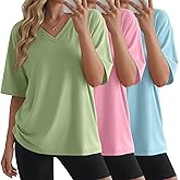 JoyMotion 3 Pack Womens Oversized Half Sleeve T Shirts V Neck Tops Loose Fit Basic Tees Summer Casual Clothes