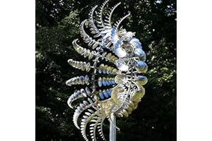 HZEACHAI 2Pcs Unique and Magical Metal Windmill, 3D Wind Powered Kinetic Sculpture, Stainless Steel Wind Spinners, Wind Mill for Yard and Garden, Wind Catchers Metal Outdoor Patio Decoration, Silvery