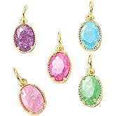 LiQunSweet 10Pcs 5 Colors Brass Oval Cubic Zirconia Charms Real 18K Gold Plated CZ Stone Charms for Jewelry Making DIY Crafts