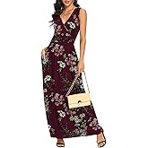 LILBETTER Women Sleeveless Deep V Neck Loose Plain Long Maxi Casual Dress