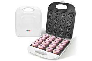 BYHIP Mini Donut Maker,Mini pancakes maker Machine for Breakfast, Snacks, Home Bakery Dessert Shop Mall Dessert Shop and More & More with Non-stick Surface,Double-sided Makes 16 Doughnuts -(US 110V) White