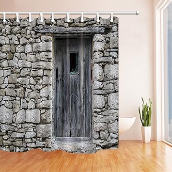 Gohebe Rustikal Decor Stein Wand Holz T R Vorhang F R Die Dusche In Badewanne 180x180cm Polyester Schimmelresistent Badezimmer Fantastische Dekorationen Bad Vorh Nge Haken Im Lieferumfang Enthalten Amazon De Kuche Haushalt