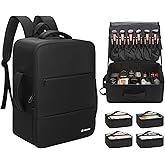 Relavel Makeup Backpack Extra Large Travel Train Case Professional Makeup Artist Kit Set Bag with 4 Clear Bags, Brush Storage Organizer Box with Dividers for Cosmetic Hair Tools Barber Supplies, Black