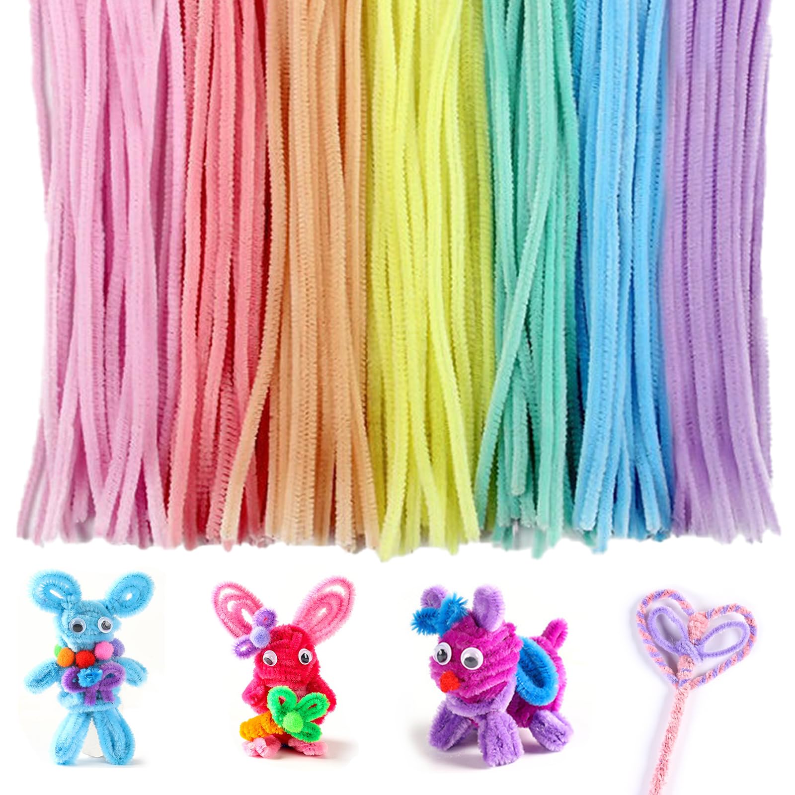 300 pk Pipe Cleaners for Craft 30mm Long Crafting Pipe Cleaners 10 Macaron Chenille Stems Chenille Wire Flexible Pipecleaners for DIY Craft For Kids