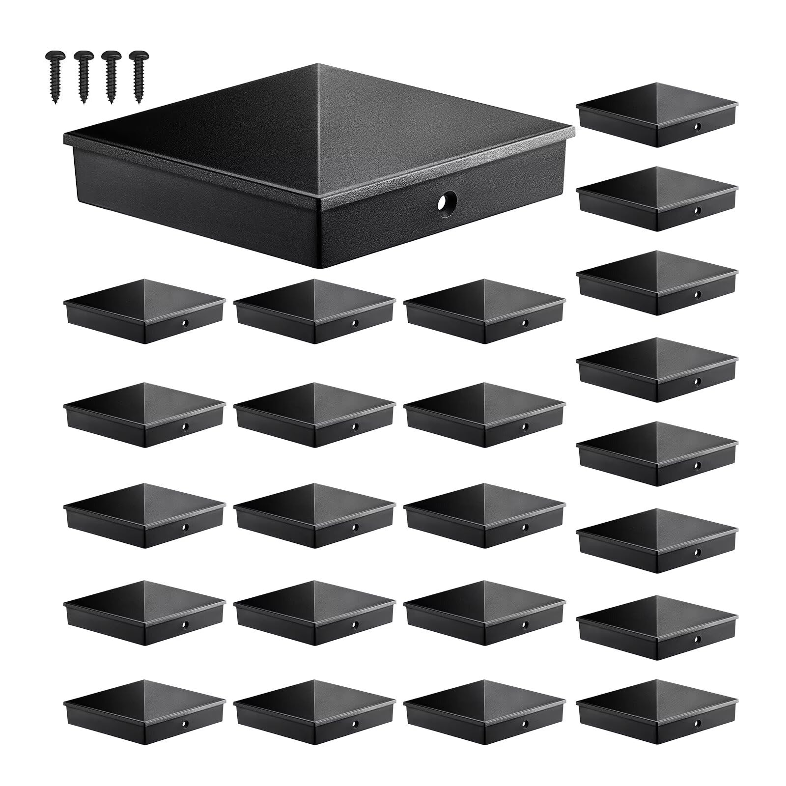 Photo 1 of Threekia 4x4 Post Caps Black (Actual 3.5"x3.5"), ASA Material, UV & Fade Resistant, Fence & Deck Post Caps 4x4 (24 Pack), Long-Lasting Protection for Outdoor Wood Posts