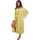 silkola Women Satin Floral Jacquard Long Robe With Belt Kimono Loungewear Bell Sleeves Robe Ankle Length Bridal Dressing Gown