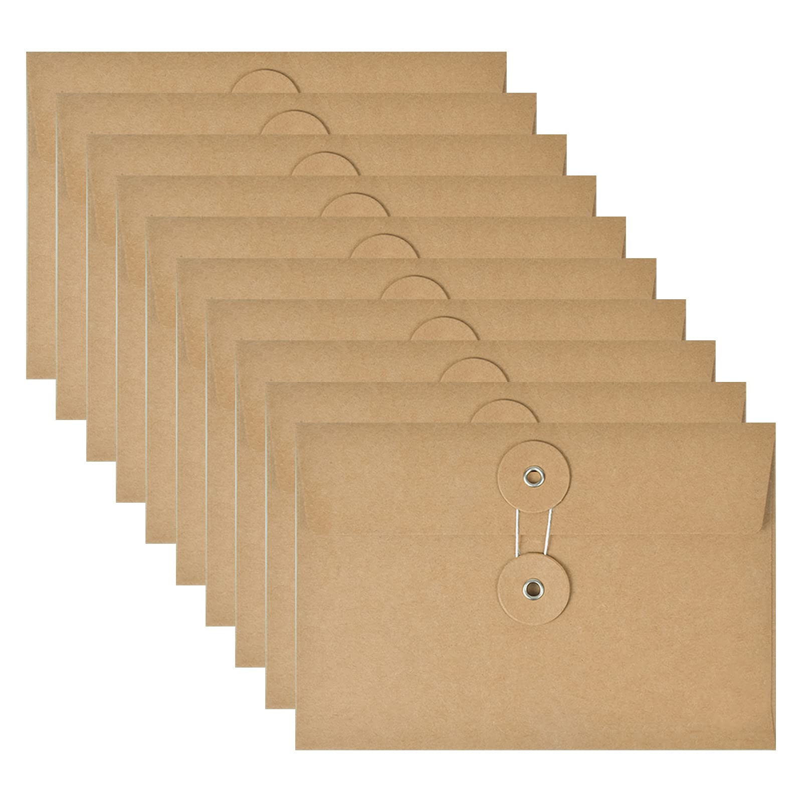 10 Pack Kraft Envelope Bills Receipt File Folder Brown Project Pocket Document Organizer Storing Holder with String Tie Closure Reusable Office Booklet Bag for Filing Mailing Invitation 4.5 x 6.7 inch